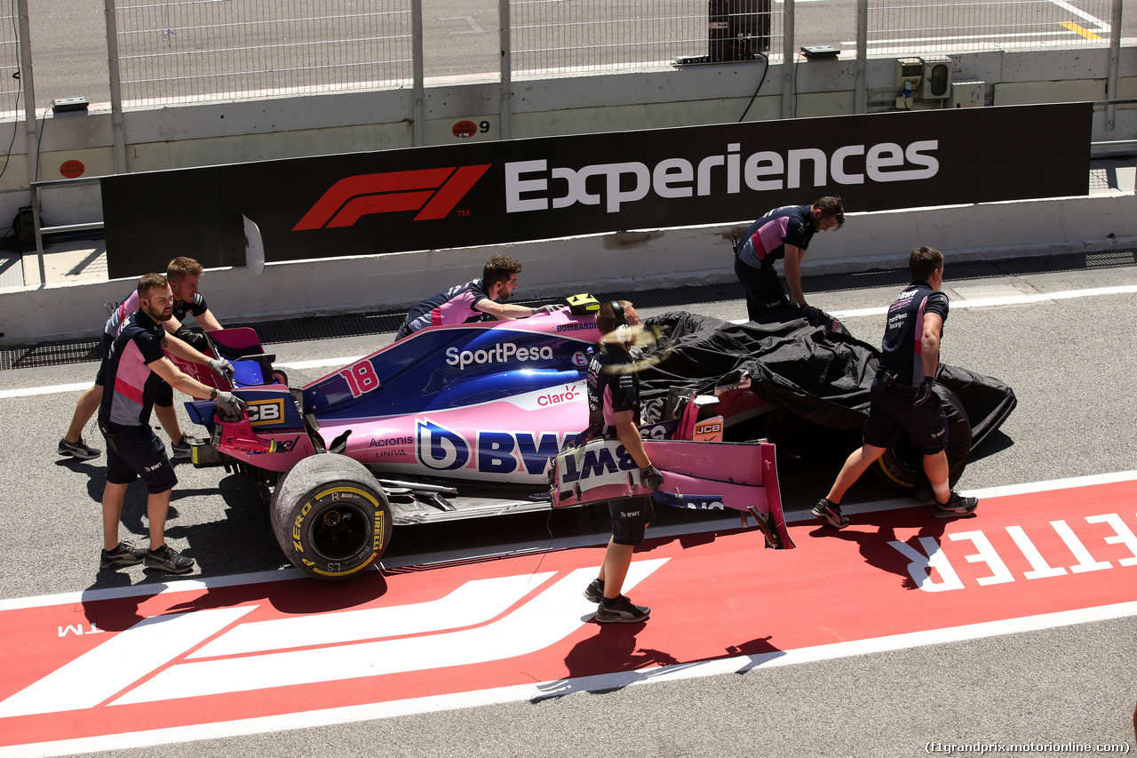 GP SPAGNA, 10.05.2019 - Prove Libere 1, Lance Stroll (CDN) Racing Point F1 Team RP19 after the Crash