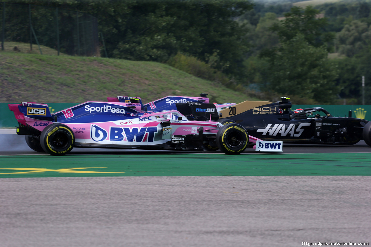GP UNGHERIA, 04.08.2019 - Gara,Lance Stroll (CDN) Racing Point F1 Team RP19 e Kevin Magnussen (DEN) Haas F1 Team VF-19