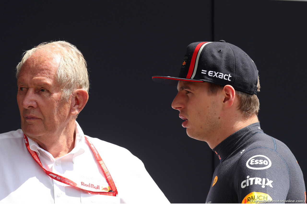 GP UNGHERIA, 03.08.2019 - Prove Libere 3, Helmut Marko (AUT), Red Bull Racing, Red Bull Advisor e Max Verstappen (NED) Red Bull Racing RB15