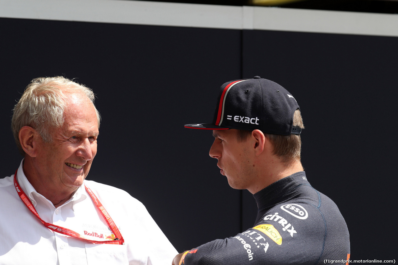 GP UNGHERIA, 03.08.2019 - Prove Libere 3, Helmut Marko (AUT), Red Bull Racing, Red Bull Advisor e Max Verstappen (NED) Red Bull Racing RB15