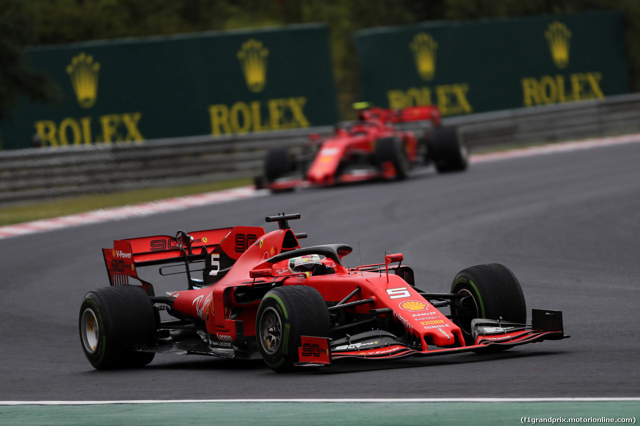 GP UNGHERIA, 02.08.2019 - Prove Libere 2, Sebastian Vettel (GER) Ferrari SF90 davanti a Charles Leclerc (MON) Ferrari SF90