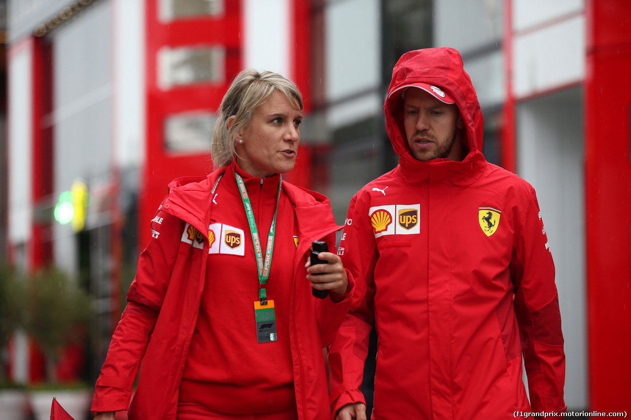 GP UNGHERIA, 02.08.2019 - Britta Roeske (AUT) Ferrari Press Officer of Sebastian Vettel e Sebastian Vettel (GER) Ferrari SF90