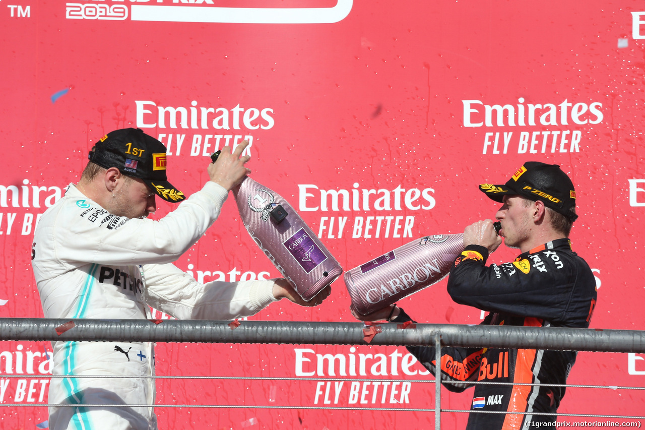 GP USA, 31.10.2019- Podium, winner Valtteri Bottas (FIN) Mercedes AMG F1 W10 EQ Power e 3rd place Max Verstappen (NED) Red Bull Racing RB15