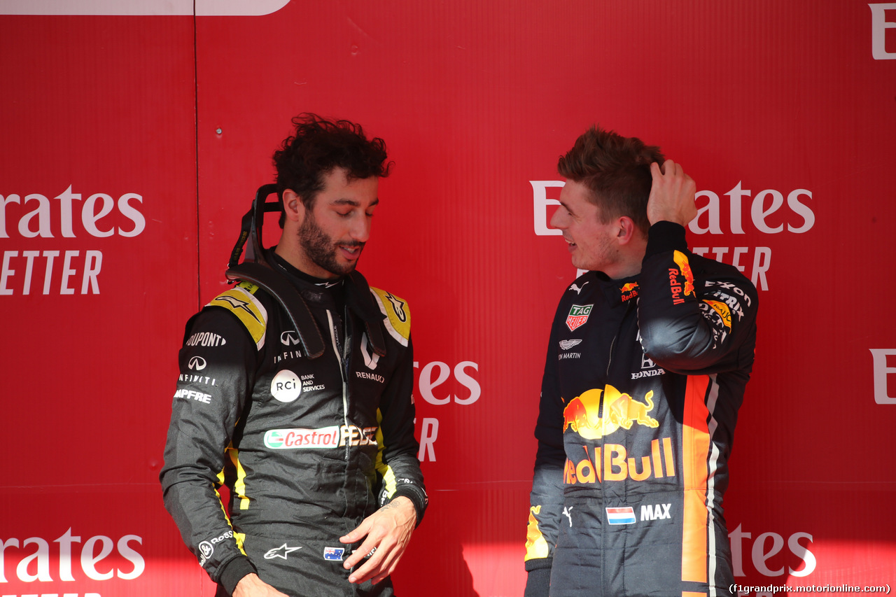 GP USA, 03.11.2019- Parc ferme Daniel Ricciardo (AUS) Renault Sport F1 Team RS19 e Max Verstappen (NED) Red Bull Racing RB15