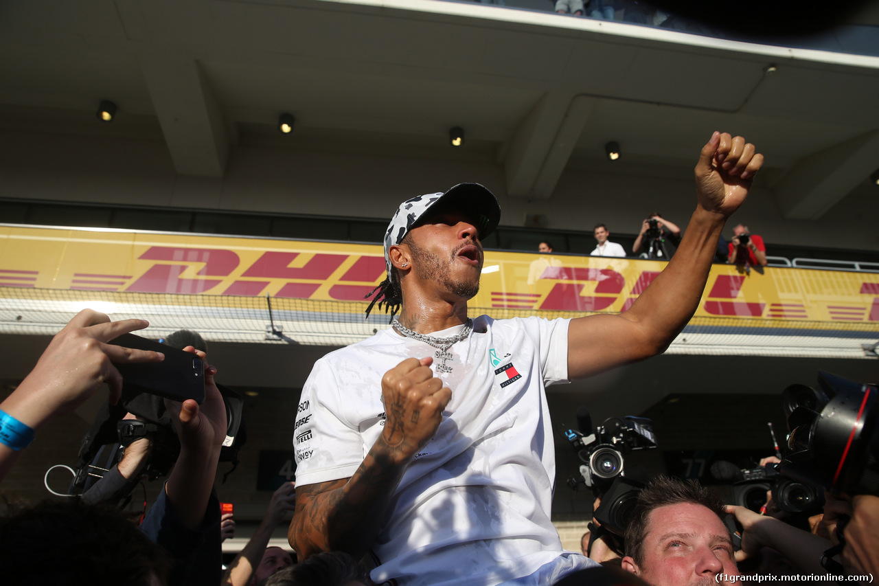 GP USA, 03.11.2019- Lewis Hamilton (GBR) Mercedes AMG F1 W10 EQ Power celebrates winning the 2019 World Champion with Mercedes AMG F1 team