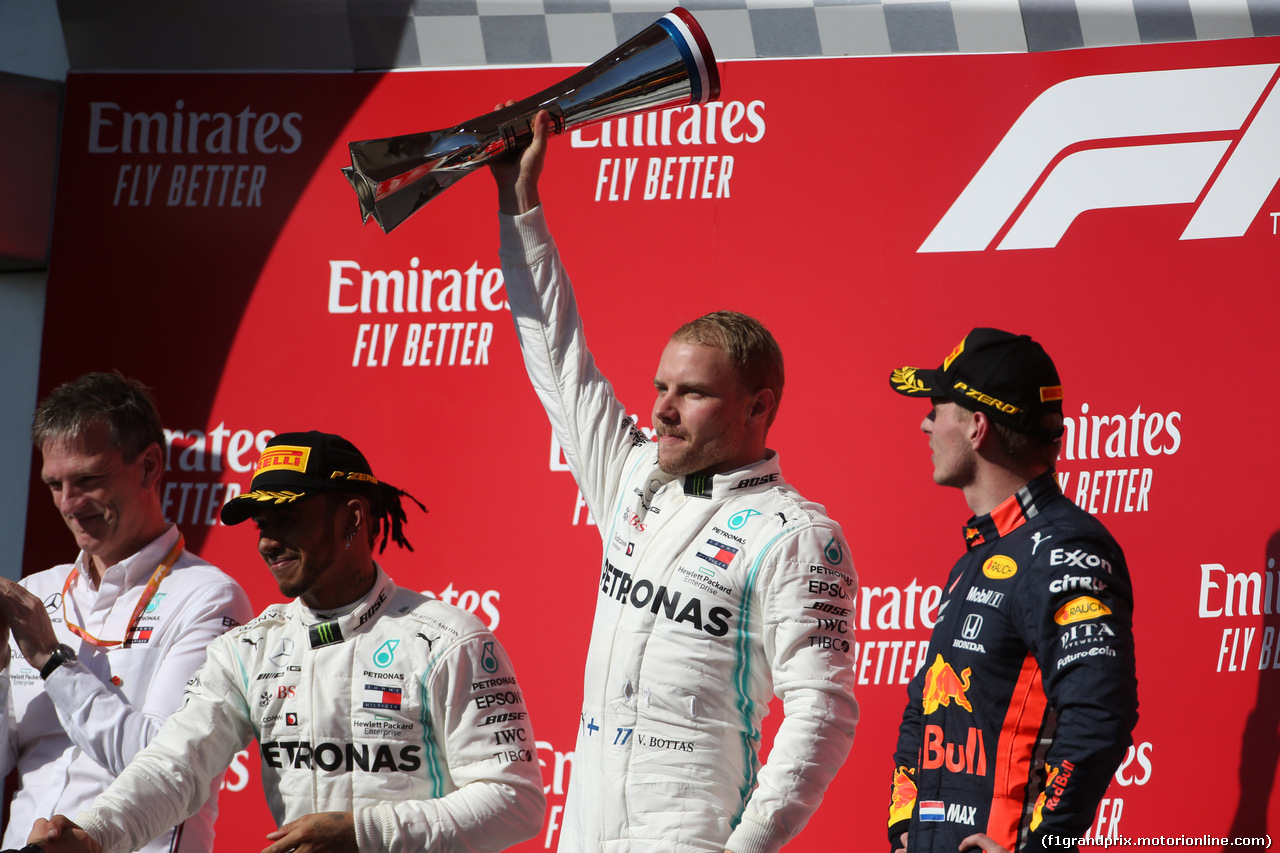 GP USA, 03.11.2019- podium, winner Valtteri Bottas (FIN) Mercedes AMG F1 W10 EQ Power, 2nd Lewis Hamilton (GBR) Mercedes AMG F1 W10 EQ 2019 World Champion, 3rd place Max Verstappen (NED) Red Bull Racing RB15