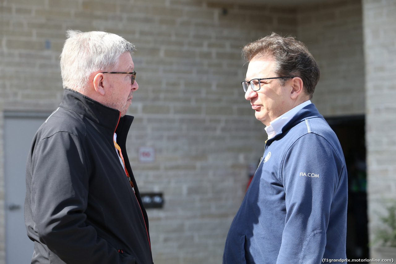 GP USA, 02.11.2019- Nicholas Tombazis (GRE) FIA Head of Single-Seater Technical Matters with Ross Brawn (GBR) Formula One Managing Director of Motorsports