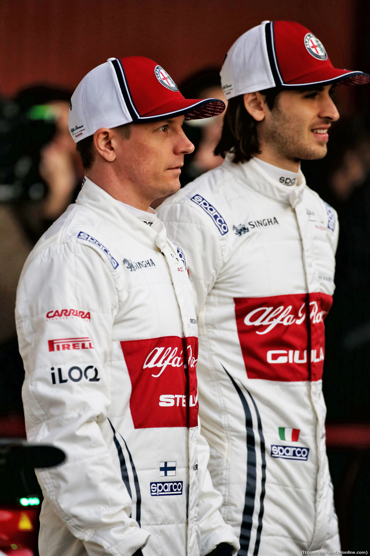 TEST F1 BARCELLONA 18 FEBBRAIO, (L to R): Kimi Raikkonen (FIN) Alfa Romeo Racing with team mate Antonio Giovinazzi (ITA) Alfa Romeo Racing.
18.02.2019.