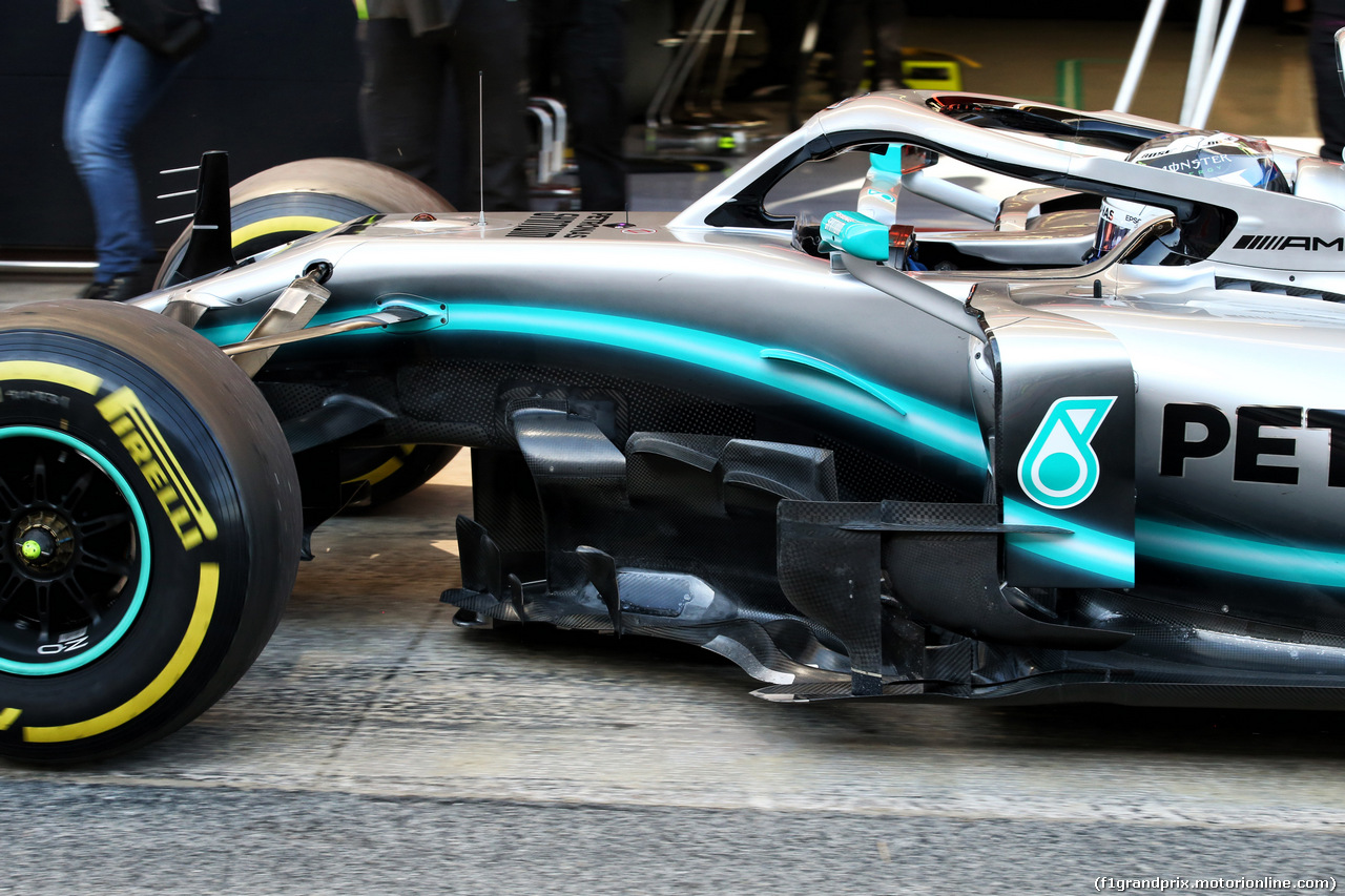 TEST F1 BARCELLONA 18 FEBBRAIO, Valtteri Bottas (FIN) Mercedes AMG F1 W10 - sidepod detail.
18.02.2019.