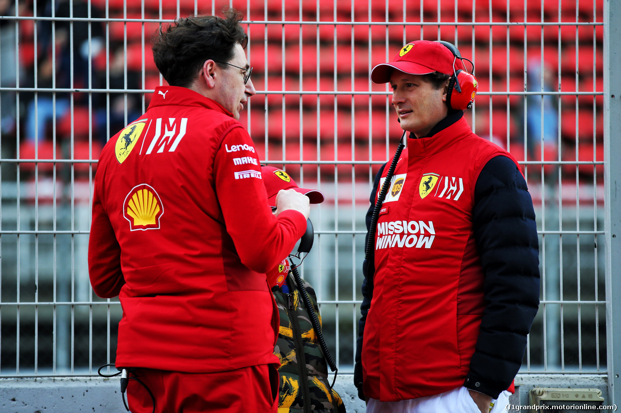 TEST F1 BARCELLONA 1 MARZO, (L to R): Mattia Binotto (ITA) Ferrari Team Principal with John Elkann (ITA) FIAT Chrysler Automobiles Chairman.
01.03.2019.