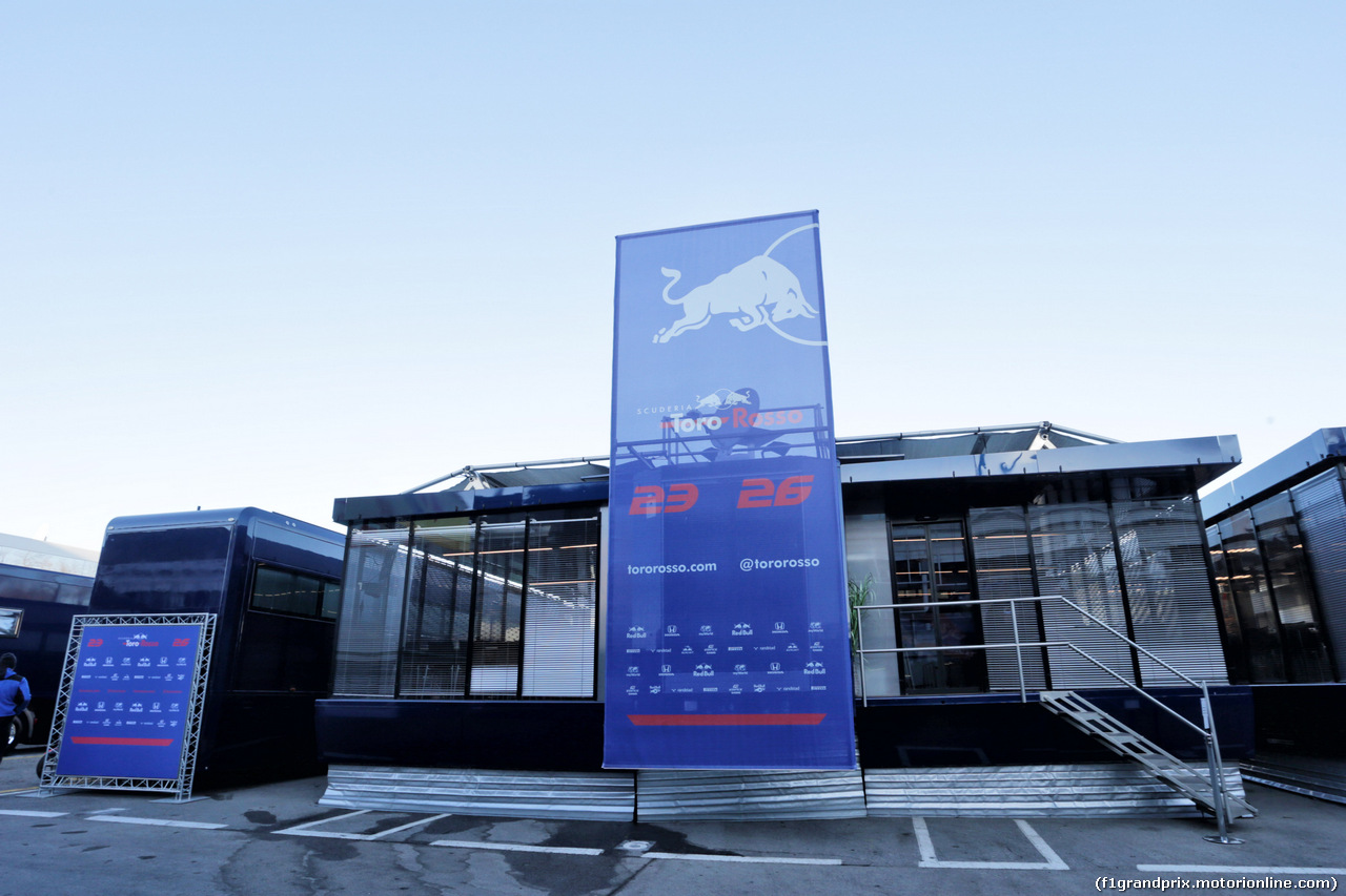 TEST F1 BARCELLONA 26 FEBBRAIO, Scuderia Toro Rosso motorhome in the paddock.
26.02.2019.