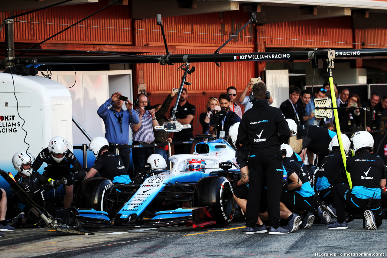 TEST F1 BARCELLONA 28 FEBBRAIO, George Russell (GBR) Williams Racing FW42 practices a pit stop.
28.02.2019.