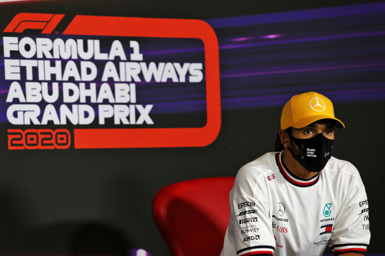 GP ABU DHABI, Lewis Hamilton (GBR) Mercedes AMG F1 in the post qualifying FIA Press Conference.
12.12.2020. Formula 1 World Championship, Rd 17, Abu Dhabi Grand Prix, Yas Marina Circuit, Abu Dhabi, Qualifiche Day.
- www.xpbimages.com, EMail: requests@xpbimages.com © Copyright: Moy / XPB Images