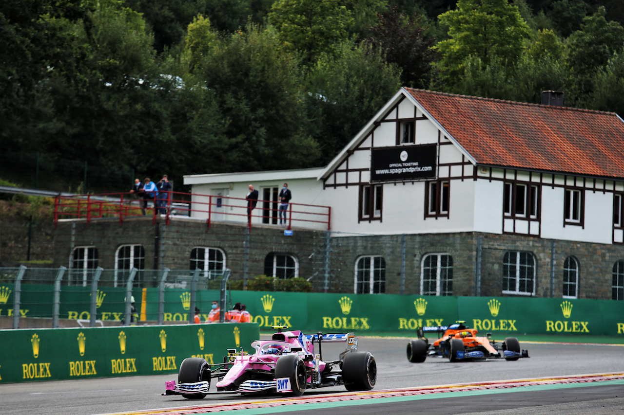 GP BELGIO, Lance Stroll (CDN) Racing Point F1 Team RP20.
30.08.2020. Formula 1 World Championship, Rd 7, Belgian Grand Prix, Spa Francorchamps, Belgium, Gara Day.
- www.xpbimages.com, EMail: requests@xpbimages.com - copy of publication required for printed pictures. Every used picture is fee-liable. © Copyright: Charniaux / XPB Images