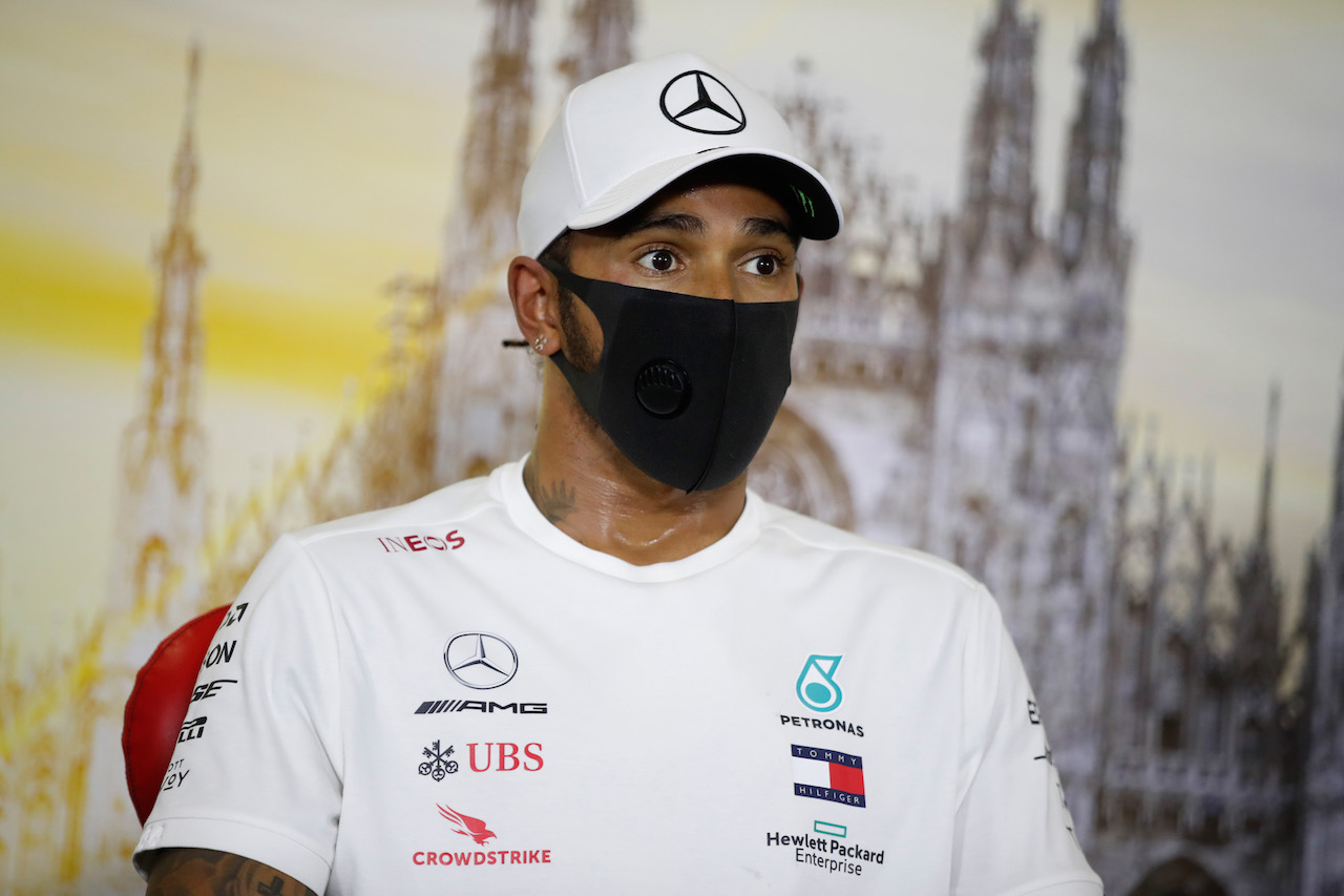 GP ITALIA, Lewis Hamilton (GBR) Mercedes AMG F1 in the post qualifying FIA Press Conference.
05.09.2020. Formula 1 World Championship, Rd 8, Italian Grand Prix, Monza, Italy, Qualifiche Day.
- www.xpbimages.com, EMail: requests@xpbimages.com - copy of publication required for printed pictures. Every used picture is fee-liable. © Copyright: FIA Pool Image for Editorial Use Only
