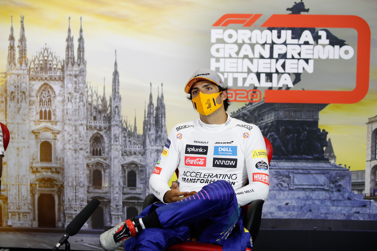 GP ITALIA, Carlos Sainz Jr (ESP) McLaren in the post qualifying FIA Press Conference.
05.09.2020. Formula 1 World Championship, Rd 8, Italian Grand Prix, Monza, Italy, Qualifiche Day.
- www.xpbimages.com, EMail: requests@xpbimages.com - copy of publication required for printed pictures. Every used picture is fee-liable. © Copyright: FIA Pool Image for Editorial Use Only