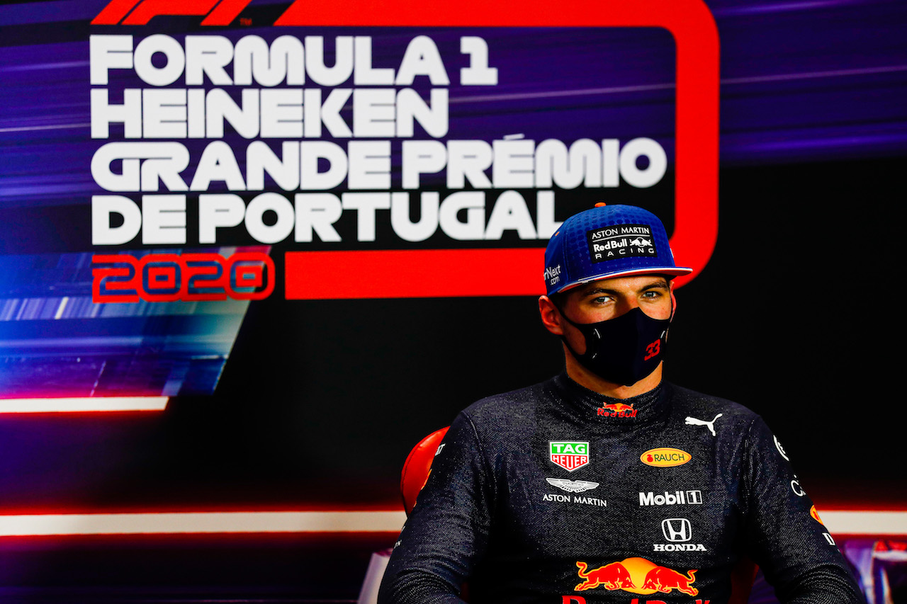 GP PORTOGALLO, Max Verstappen (NLD) Red Bull Racing in the post qualifying FIA Press Conference.
24.10.2020. Formula 1 World Championship, Rd 12, Portuguese Grand Prix, Portimao, Portugal, Qualifiche Day.
- www.xpbimages.com, EMail: requests@xpbimages.com © Copyright: FIA Pool Image for Editorial Use Only