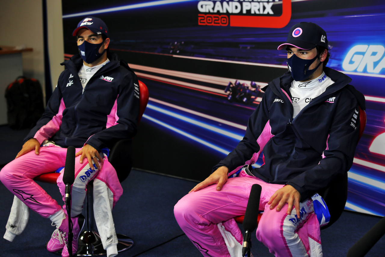 GP TURCHIA, (L to R): Sergio Perez (MEX) Racing Point F1 Team e team mate Lance Stroll (CDN) Racing Point F1 Team in the post qualifying FIA Press Conference.
14.11.2020. Formula 1 World Championship, Rd 14, Turkish Grand Prix, Istanbul, Turkey, Qualifiche Day.
- www.xpbimages.com, EMail: requests@xpbimages.com © Copyright: Batchelor / XPB Images