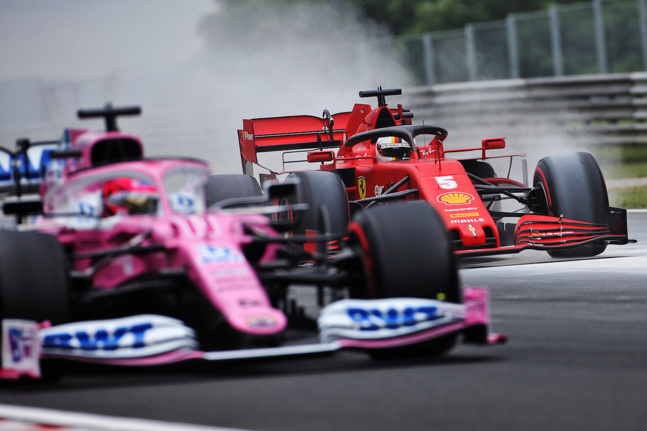 GP UNGHERIA, Sebastian Vettel (GER) Ferrari SF1000 e Sergio Perez (MEX) Racing Point F1 Team RP19.
18.07.2020. Formula 1 World Championship, Rd 3, Hungarian Grand Prix, Budapest, Hungary, Qualifiche Day.
- www.xpbimages.com, EMail: requests@xpbimages.com © Copyright: Charniaux / XPB Images
