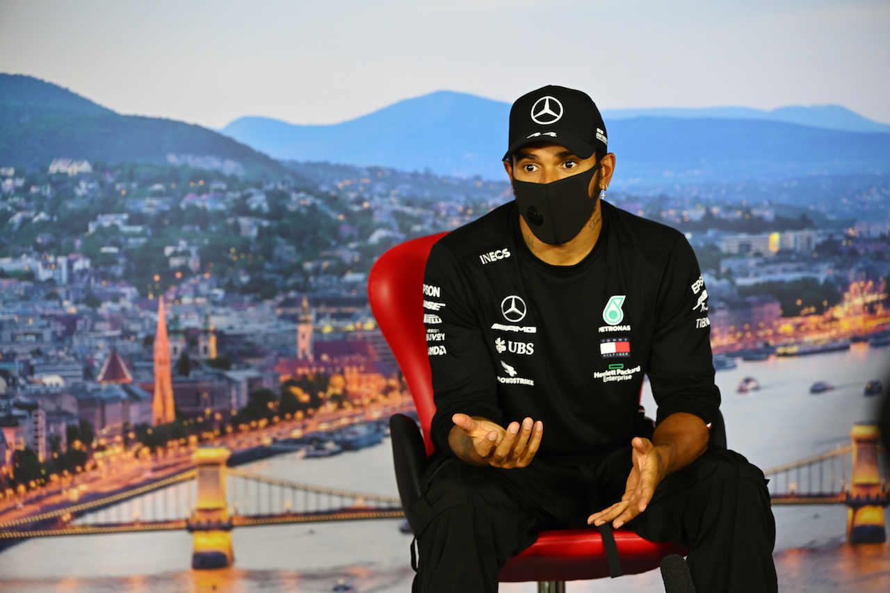 GP UNGHERIA, Lewis Hamilton (GBR) Mercedes AMG F1 in the post qualifying FIA Press Conference.
18.07.2020. Formula 1 World Championship, Rd 3, Hungarian Grand Prix, Budapest, Hungary, Qualifiche Day.
- www.xpbimages.com, EMail: requests@xpbimages.com - copy of publication required for printed pictures. Every used picture is fee-liable. © Copyright: FIA Pool Image for Editorial Use Only