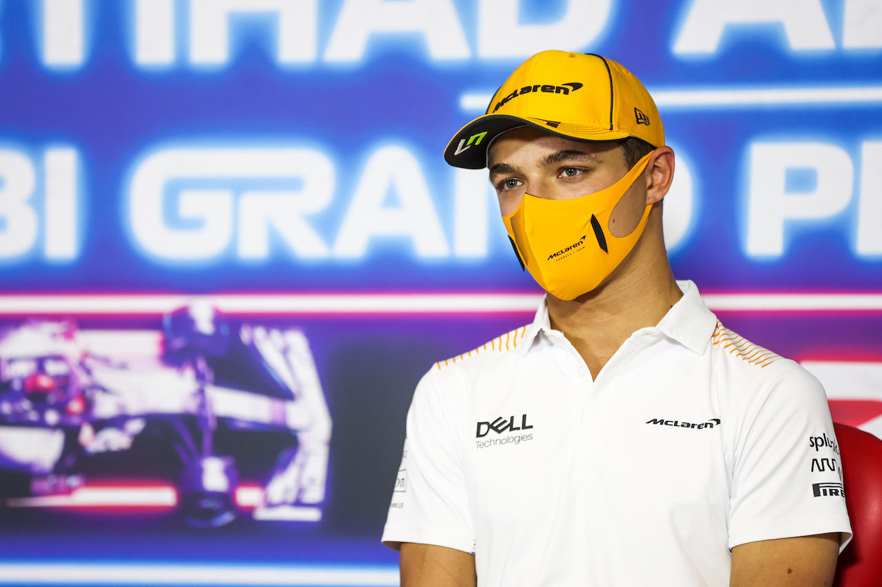 GP ABU DHABI, Lando Norris (GBR) McLaren in the FIA Press Conference.
09.12.2021. Formula 1 World Championship, Rd 22, Abu Dhabi Grand Prix, Yas Marina Circuit, Abu Dhabi, Preparation Day.
- www.xpbimages.com, EMail: requests@xpbimages.com © Copyright: FIA Pool Image for Editorial Use Only