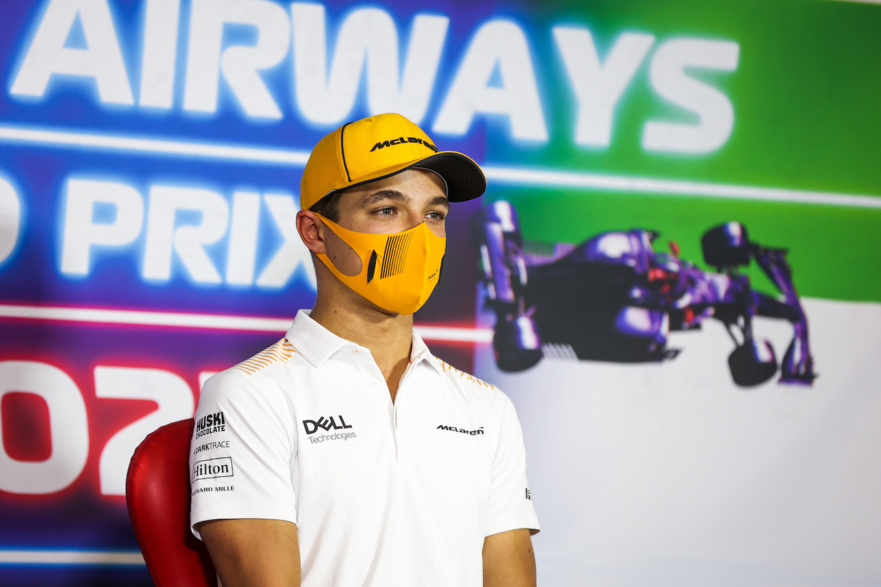 GP ABU DHABI, Lando Norris (GBR) McLaren in the FIA Press Conference.
09.12.2021. Formula 1 World Championship, Rd 22, Abu Dhabi Grand Prix, Yas Marina Circuit, Abu Dhabi, Preparation Day.
- www.xpbimages.com, EMail: requests@xpbimages.com © Copyright: FIA Pool Image for Editorial Use Only