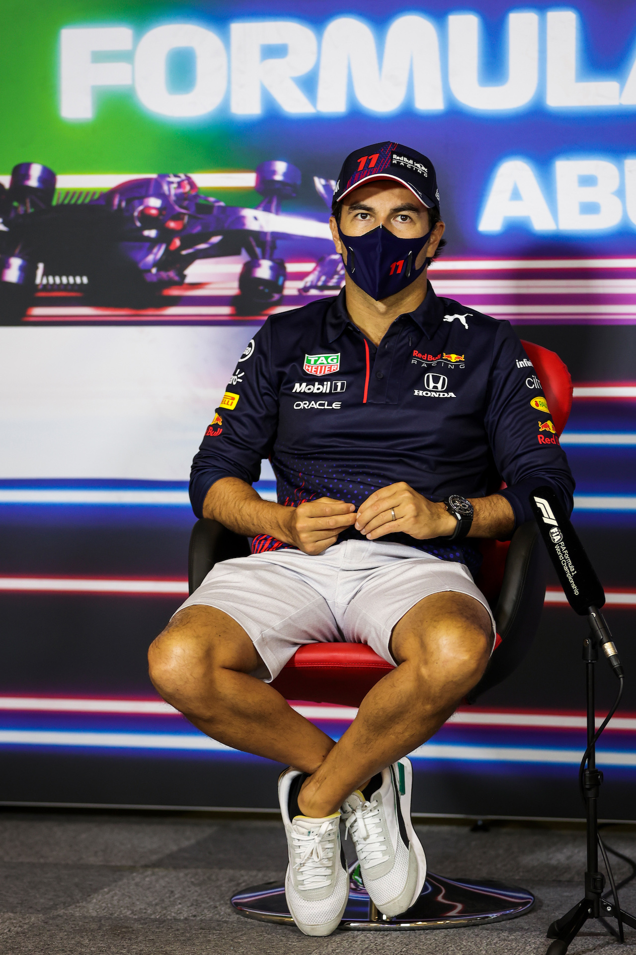 GP ABU DHABI, Sergio Perez (MEX) Red Bull Racing in the FIA Press Conference.
09.12.2021. Formula 1 World Championship, Rd 22, Abu Dhabi Grand Prix, Yas Marina Circuit, Abu Dhabi, Preparation Day.
- www.xpbimages.com, EMail: requests@xpbimages.com © Copyright: FIA Pool Image for Editorial Use Only