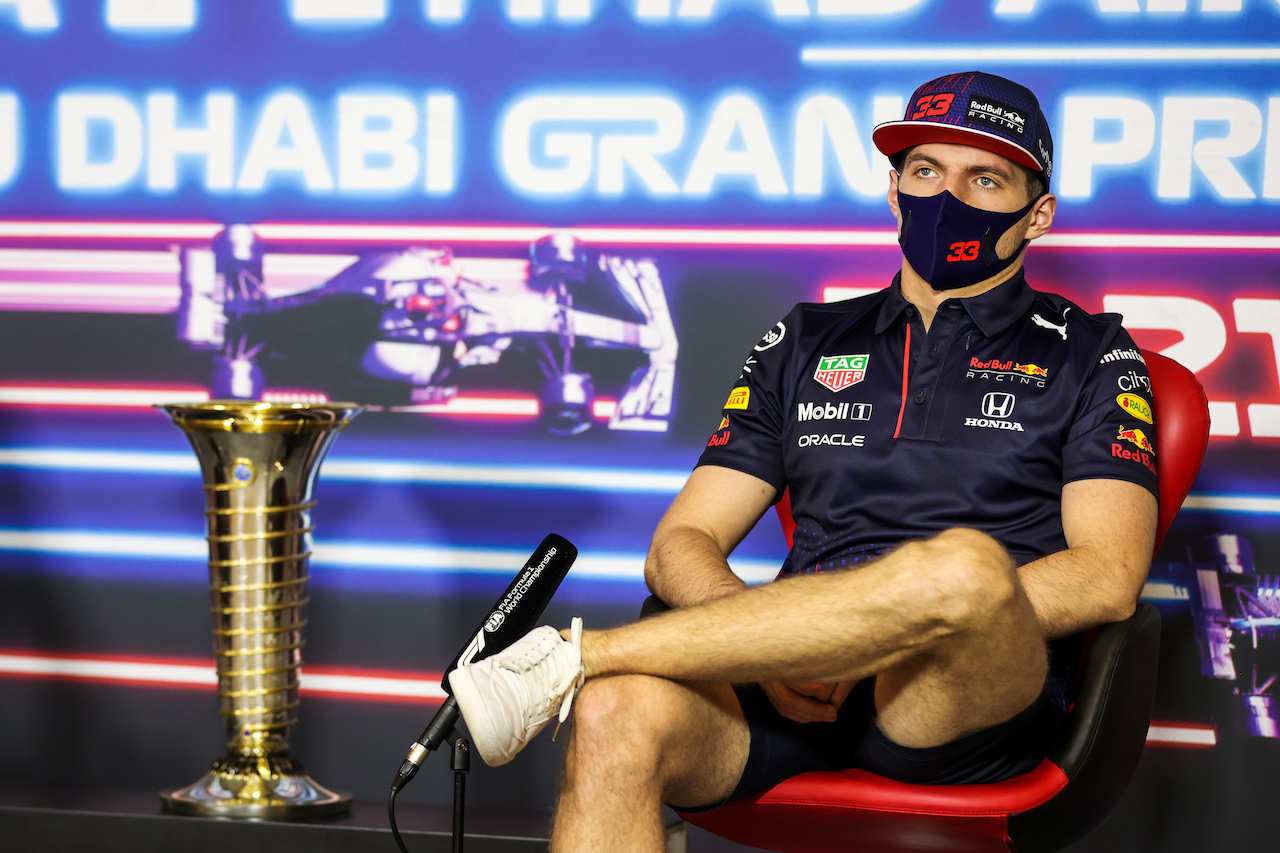 GP ABU DHABI, Max Verstappen (NLD) Red Bull Racing in the FIA Press Conference.
09.12.2021. Formula 1 World Championship, Rd 22, Abu Dhabi Grand Prix, Yas Marina Circuit, Abu Dhabi, Preparation Day.
- www.xpbimages.com, EMail: requests@xpbimages.com © Copyright: FIA Pool Image for Editorial Use Only