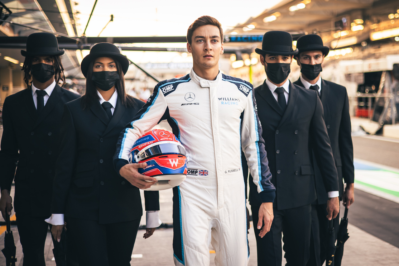 GP ABU DHABI, George Russell (GBR) Williams Racing - Activation for The King's Man movie.
09.12.2021. Formula 1 World Championship, Rd 22, Abu Dhabi Grand Prix, Yas Marina Circuit, Abu Dhabi, Preparation Day.
- www.xpbimages.com, EMail: requests@xpbimages.com © Copyright: Bearne / XPB Images