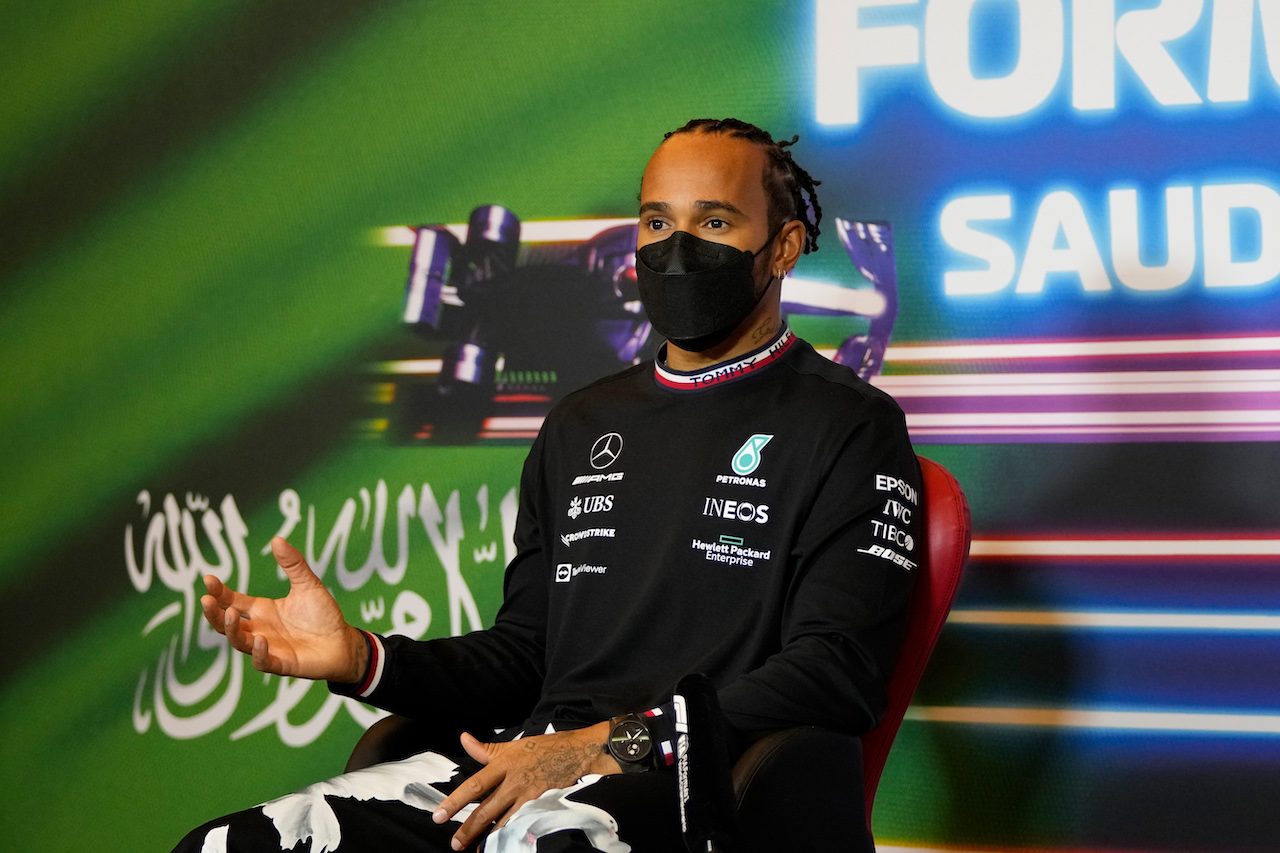 GP ARABIA SAUDITA, Lewis Hamilton (GBR) Mercedes AMG F1 in the FIA Press Conference.
02.12.2021. Formula 1 World Championship, Rd 21, Saudi Arabian Grand Prix, Jeddah, Saudi Arabia, Preparation Day.
- www.xpbimages.com, EMail: requests@xpbimages.com © Copyright: FIA Pool Image for Editorial Use Only
