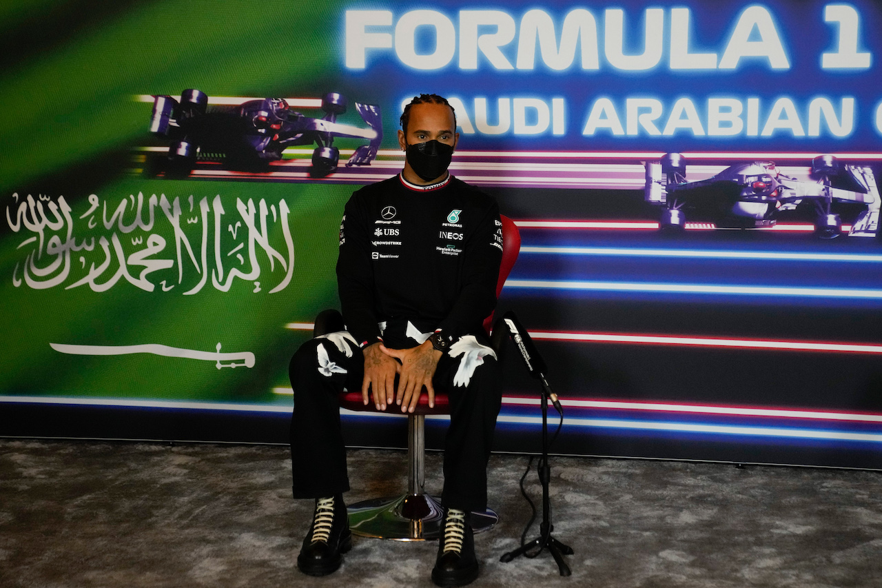GP ARABIA SAUDITA, Lewis Hamilton (GBR) Mercedes AMG F1 in the FIA Press Conference.
02.12.2021. Formula 1 World Championship, Rd 21, Saudi Arabian Grand Prix, Jeddah, Saudi Arabia, Preparation Day.
- www.xpbimages.com, EMail: requests@xpbimages.com © Copyright: FIA Pool Image for Editorial Use Only