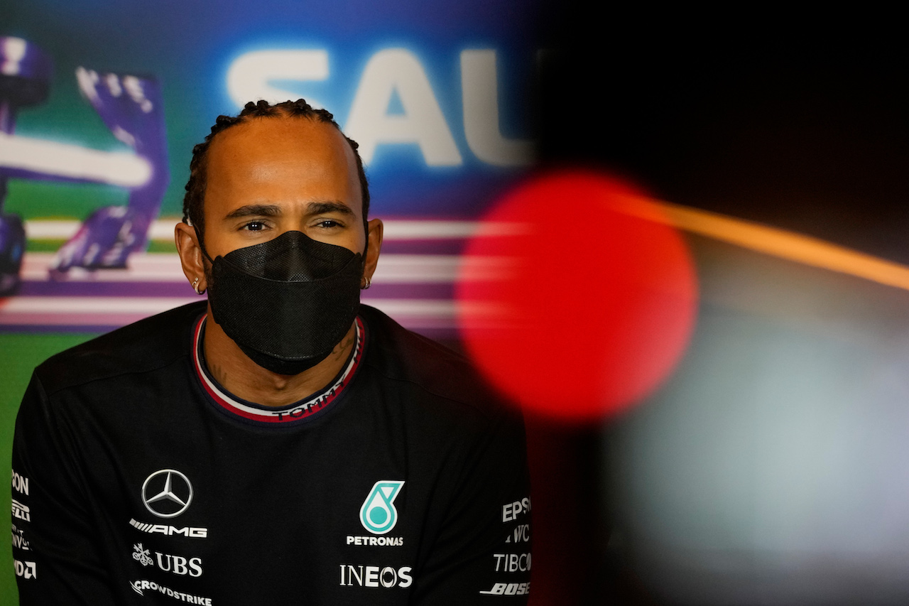 GP ARABIA SAUDITA, Lewis Hamilton (GBR) Mercedes AMG F1 in the FIA Press Conference.
02.12.2021. Formula 1 World Championship, Rd 21, Saudi Arabian Grand Prix, Jeddah, Saudi Arabia, Preparation Day.
- www.xpbimages.com, EMail: requests@xpbimages.com © Copyright: FIA Pool Image for Editorial Use Only