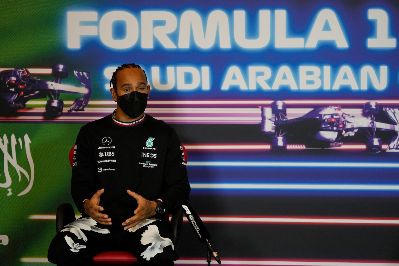 GP ARABIA SAUDITA, Lewis Hamilton (GBR) Mercedes AMG F1 in the FIA Press Conference.
02.12.2021. Formula 1 World Championship, Rd 21, Saudi Arabian Grand Prix, Jeddah, Saudi Arabia, Preparation Day.
- www.xpbimages.com, EMail: requests@xpbimages.com © Copyright: FIA Pool Image for Editorial Use Only