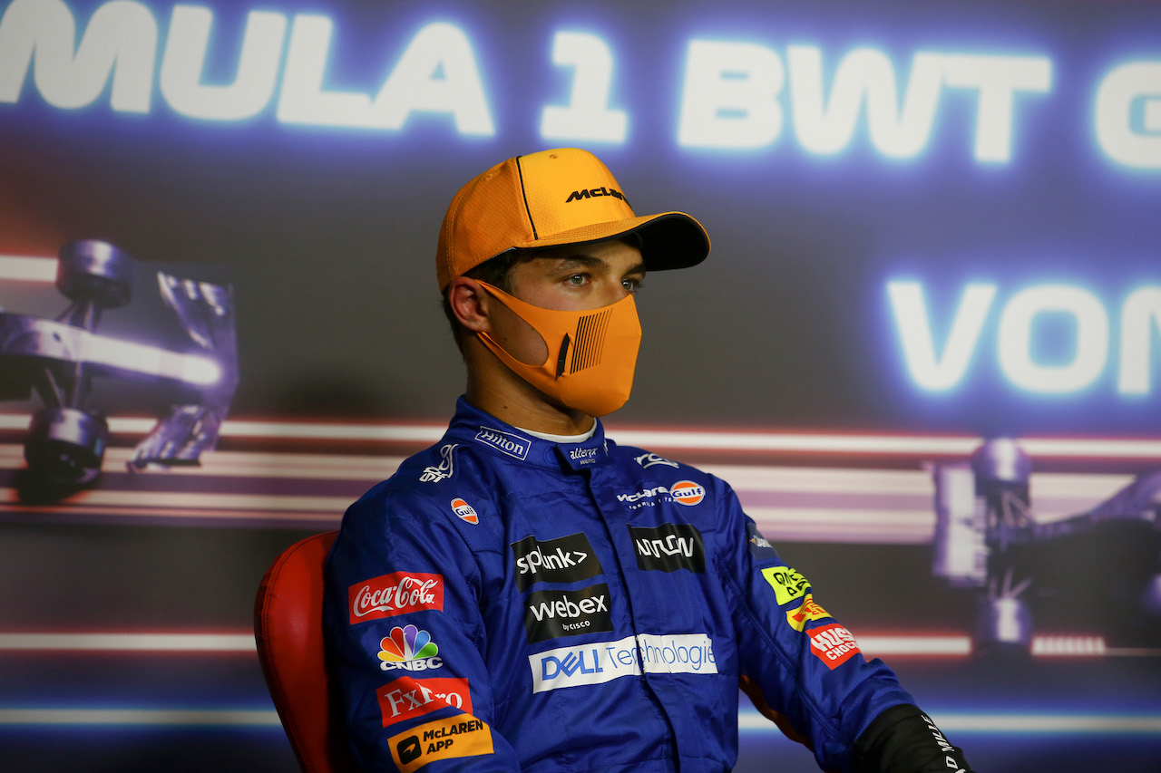 GP AUSTRIA, Lando Norris (GBR) McLaren in the post qualifying FIA Press Conference.
03.07.2021. Formula 1 World Championship, Rd 9, Austrian Grand Prix, Spielberg, Austria, Qualifiche Day.
- www.xpbimages.com, EMail: requests@xpbimages.com © Copyright: FIA Pool Image for Editorial Use Only