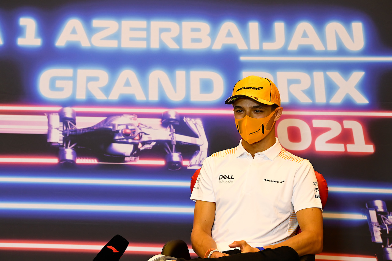 GP AZERBAIJAN, Lando Norris (GBR) McLaren in the FIA Press Conference.
03.06.2021. Formula 1 World Championship, Rd 6, Azerbaijan Grand Prix, Baku Street Circuit, Azerbaijan, Preparation Day.
- www.xpbimages.com, EMail: requests@xpbimages.com © Copyright: FIA Pool Image for Editorial Use Only