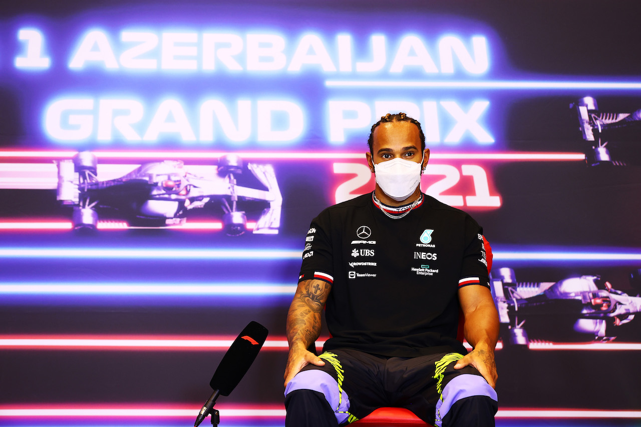 GP AZERBAIJAN, Lewis Hamilton (GBR) Mercedes AMG F1 in the FIA Press Conference.
03.06.2021. Formula 1 World Championship, Rd 6, Azerbaijan Grand Prix, Baku Street Circuit, Azerbaijan, Preparation Day.
- www.xpbimages.com, EMail: requests@xpbimages.com © Copyright: FIA Pool Image for Editorial Use Only