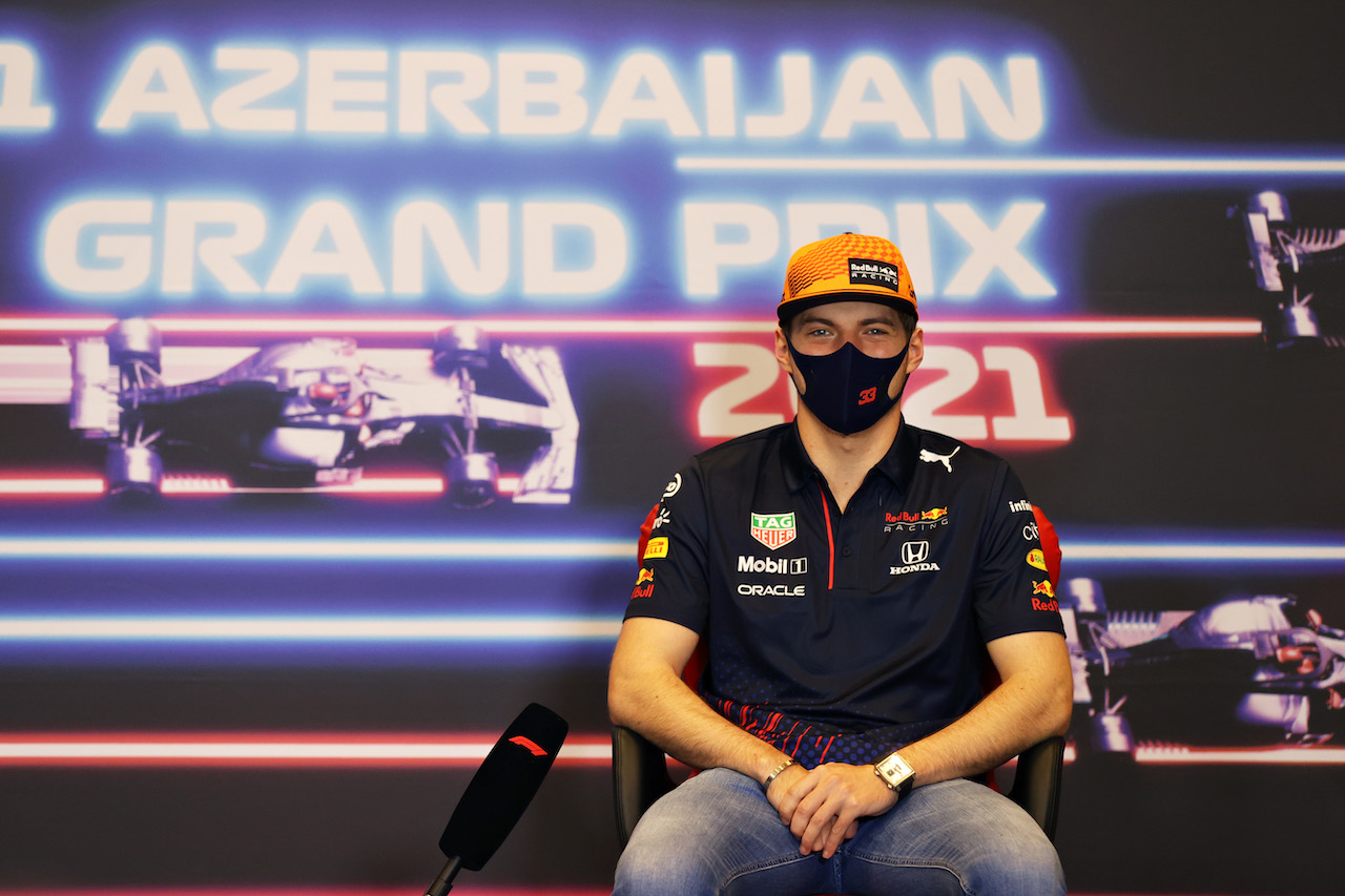 GP AZERBAIJAN, Max Verstappen (NLD) Red Bull Racing in the FIA Press Conference.
03.06.2021. Formula 1 World Championship, Rd 6, Azerbaijan Grand Prix, Baku Street Circuit, Azerbaijan, Preparation Day.
- www.xpbimages.com, EMail: requests@xpbimages.com © Copyright: FIA Pool Image for Editorial Use Only