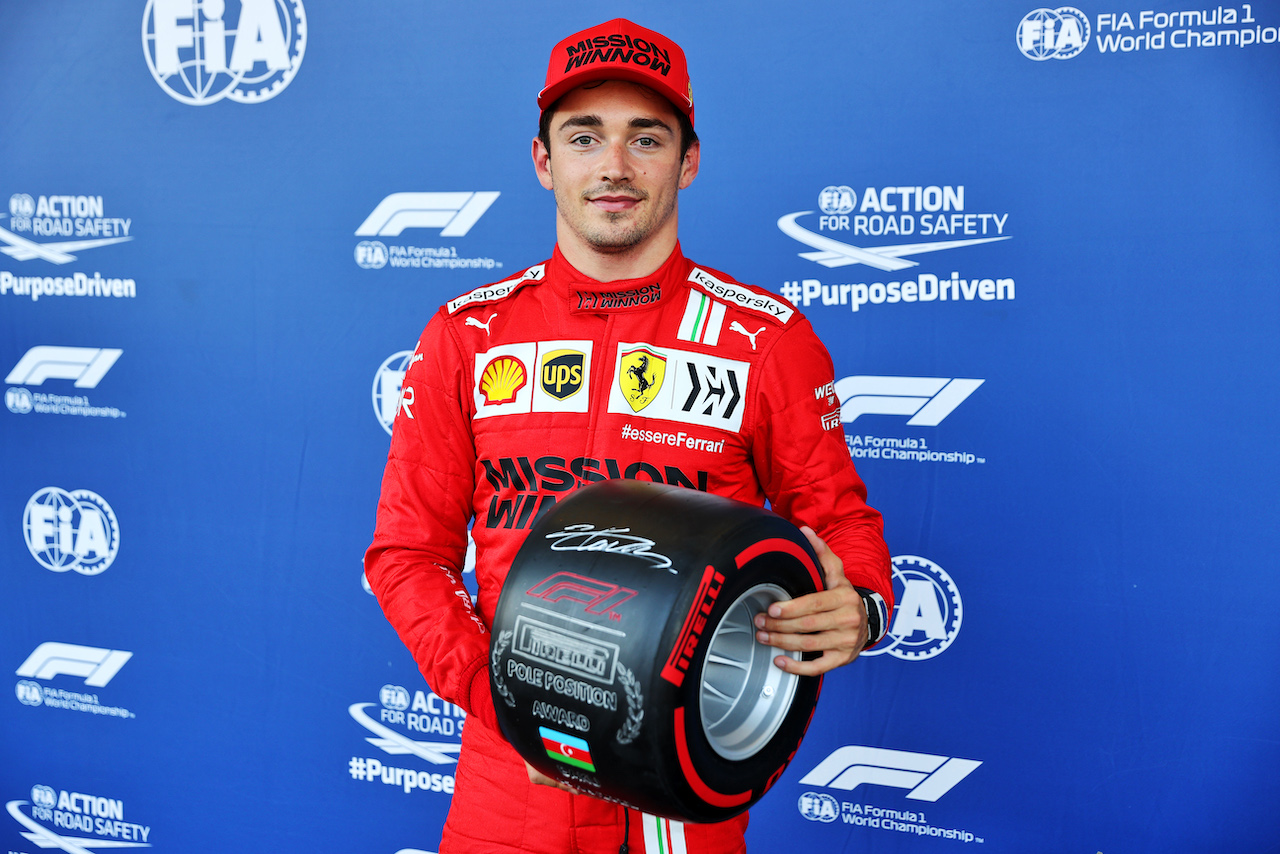 GP AZERBAIJAN, Charles Leclerc (MON) Ferrari with the Pirelli Pole Position Award in parc ferme.
05.06.2021. Formula 1 World Championship, Rd 6, Azerbaijan Grand Prix, Baku Street Circuit, Azerbaijan, Qualifiche Day.
- www.xpbimages.com, EMail: requests@xpbimages.com © Copyright: Batchelor / XPB Images