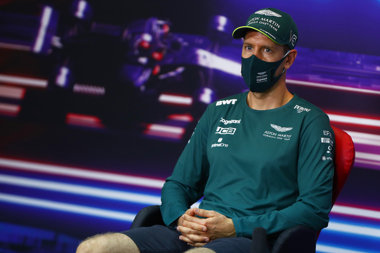 GP BAHRAIN, Sebastian Vettel (GER) Aston Martin F1 Team in the FIA Press Conference.
25.03.2021. Formula 1 World Championship, Rd 1, Bahrain Grand Prix, Sakhir, Bahrain, Preparation Day.
- www.xpbimages.com, EMail: requests@xpbimages.com © Copyright: FIA Pool Image for Editorial Use Only