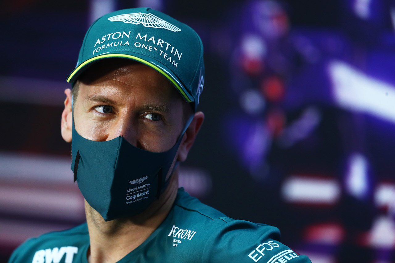 GP BAHRAIN, Sebastian Vettel (GER) Aston Martin F1 Team in the FIA Press Conference.
25.03.2021. Formula 1 World Championship, Rd 1, Bahrain Grand Prix, Sakhir, Bahrain, Preparation Day.
- www.xpbimages.com, EMail: requests@xpbimages.com © Copyright: FIA Pool Image for Editorial Use Only