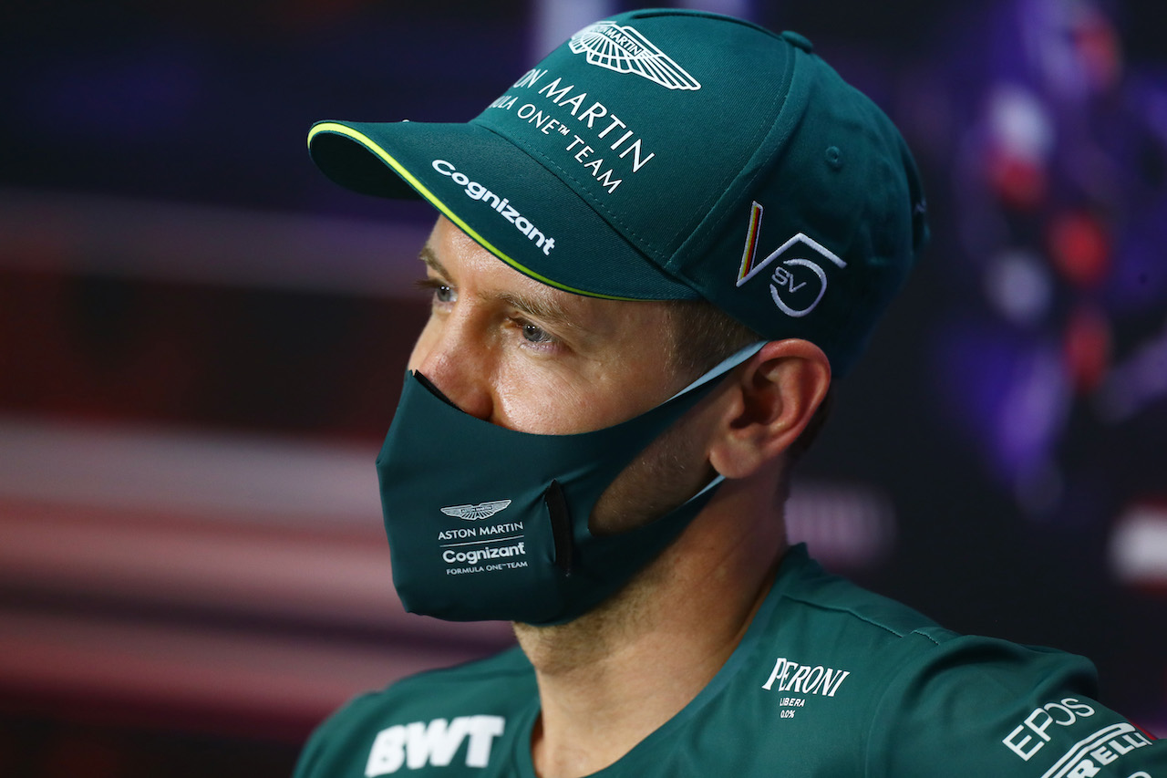 GP BAHRAIN, Sebastian Vettel (GER) Aston Martin F1 Team in the FIA Press Conference.
25.03.2021. Formula 1 World Championship, Rd 1, Bahrain Grand Prix, Sakhir, Bahrain, Preparation Day.
- www.xpbimages.com, EMail: requests@xpbimages.com © Copyright: FIA Pool Image for Editorial Use Only