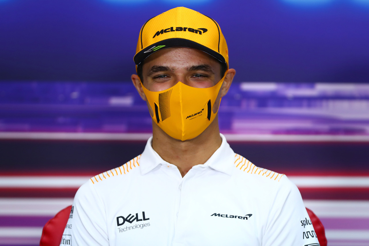 GP BAHRAIN, Lando Norris (GBR) McLaren in the FIA Press Conference.
25.03.2021. Formula 1 World Championship, Rd 1, Bahrain Grand Prix, Sakhir, Bahrain, Preparation Day.
- www.xpbimages.com, EMail: requests@xpbimages.com © Copyright: FIA Pool Image for Editorial Use Only
