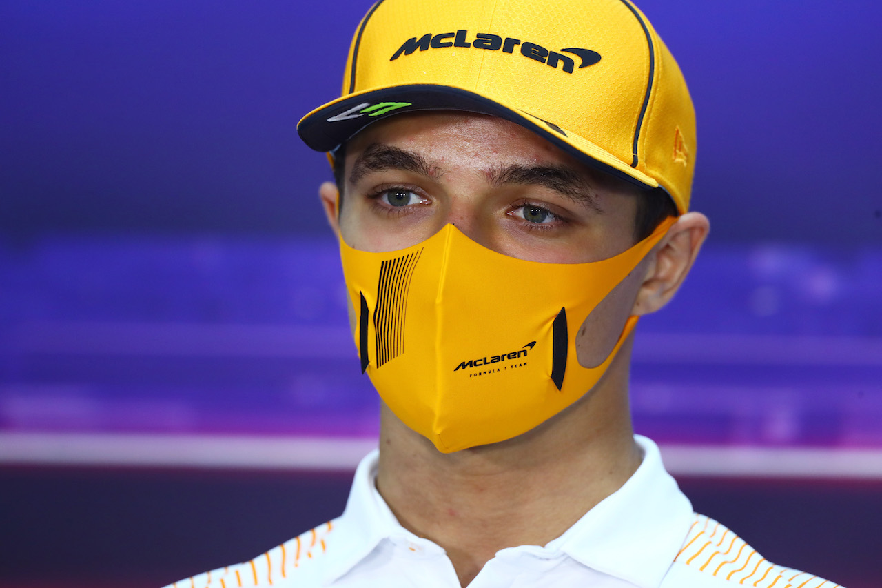 GP BAHRAIN, Lando Norris (GBR) McLaren in the FIA Press Conference.
25.03.2021. Formula 1 World Championship, Rd 1, Bahrain Grand Prix, Sakhir, Bahrain, Preparation Day.
- www.xpbimages.com, EMail: requests@xpbimages.com © Copyright: FIA Pool Image for Editorial Use Only