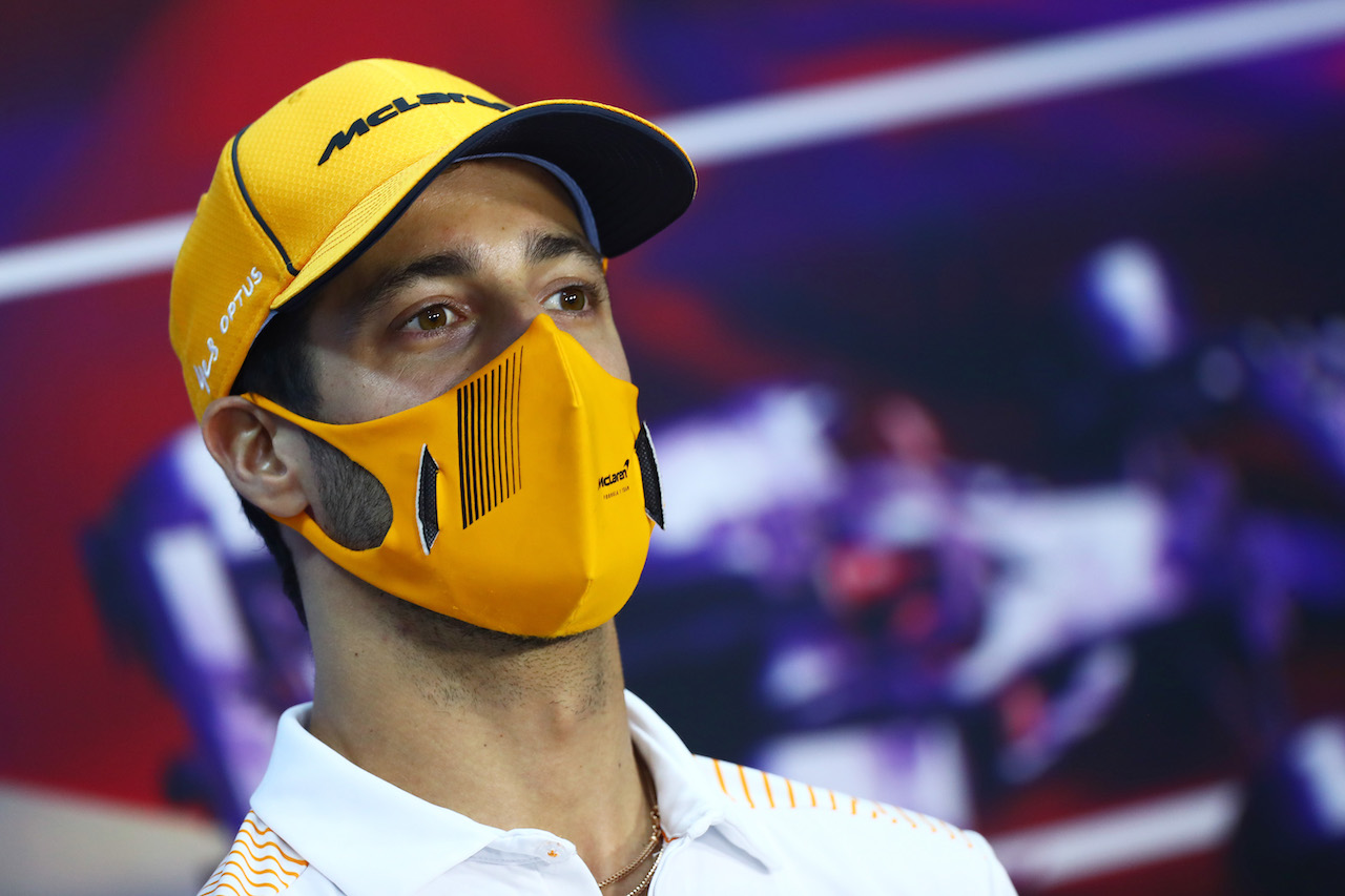 GP BAHRAIN, Daniel Ricciardo (AUS) McLaren in the FIA Press Conference.
25.03.2021. Formula 1 World Championship, Rd 1, Bahrain Grand Prix, Sakhir, Bahrain, Preparation Day.
- www.xpbimages.com, EMail: requests@xpbimages.com © Copyright: FIA Pool Image for Editorial Use Only