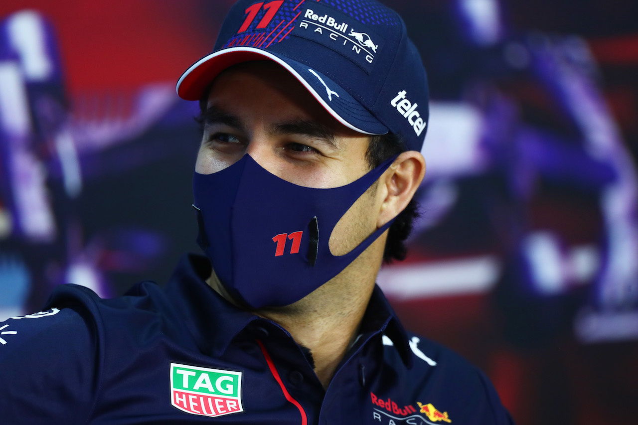 GP BAHRAIN, Sergio Perez (MEX) Red Bull Racing in the FIA Press Conference.
25.03.2021. Formula 1 World Championship, Rd 1, Bahrain Grand Prix, Sakhir, Bahrain, Preparation Day.
- www.xpbimages.com, EMail: requests@xpbimages.com © Copyright: FIA Pool Image for Editorial Use Only