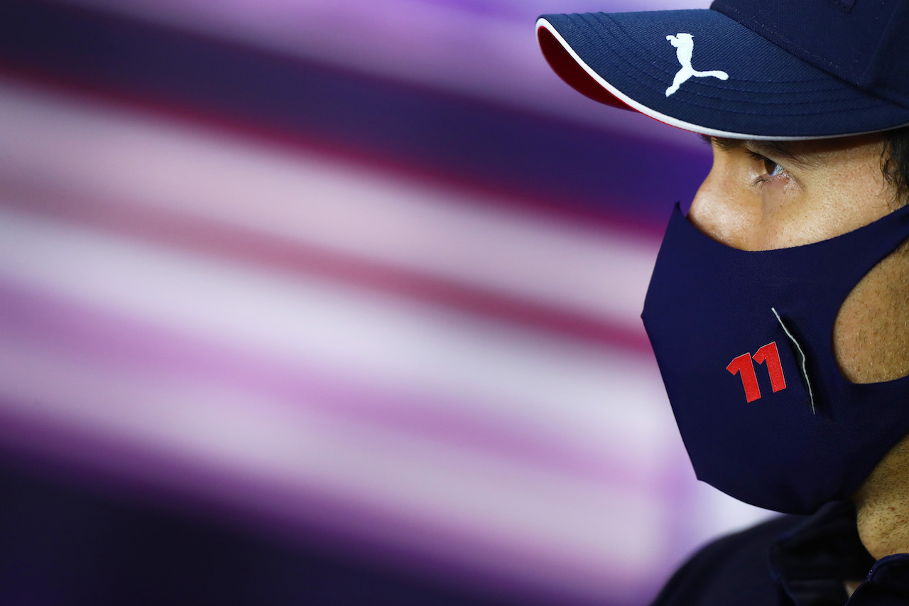 GP BAHRAIN, Sergio Perez (MEX) Red Bull Racing in the FIA Press Conference.
25.03.2021. Formula 1 World Championship, Rd 1, Bahrain Grand Prix, Sakhir, Bahrain, Preparation Day.
- www.xpbimages.com, EMail: requests@xpbimages.com © Copyright: FIA Pool Image for Editorial Use Only