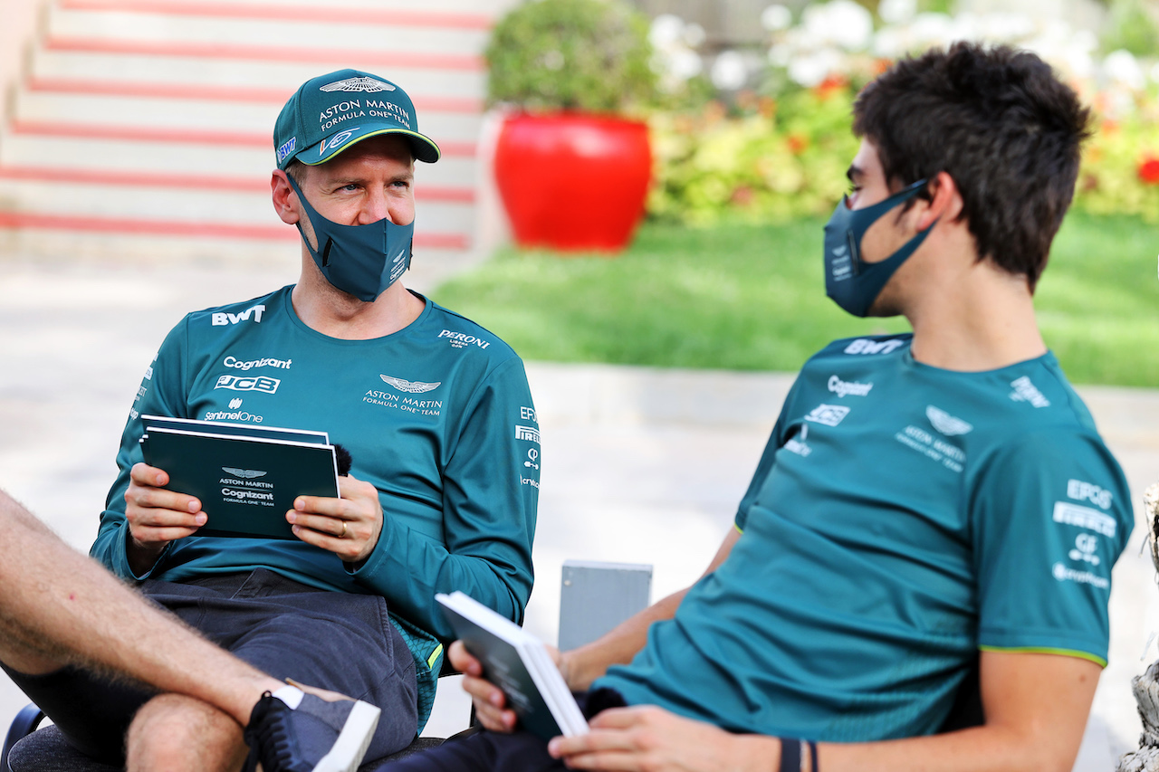 GP BAHRAIN, (L to R): Sebastian Vettel (GER) Aston Martin F1 Team with team mate Lance Stroll (CDN) Aston Martin F1 Team.
25.03.2021. Formula 1 World Championship, Rd 1, Bahrain Grand Prix, Sakhir, Bahrain, Preparation Day.
- www.xpbimages.com, EMail: requests@xpbimages.com © Copyright: Moy / XPB Images