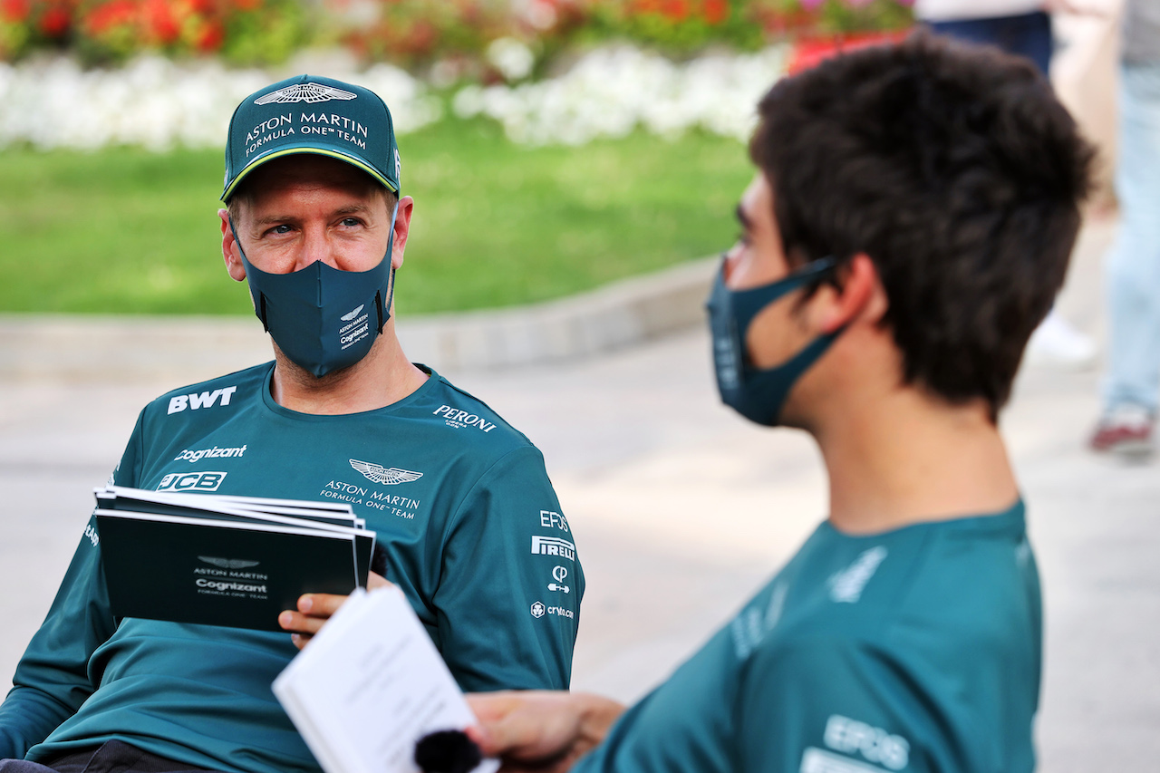GP BAHRAIN, (L to R): Sebastian Vettel (GER) Aston Martin F1 Team with team mate Lance Stroll (CDN) Aston Martin F1 Team.
25.03.2021. Formula 1 World Championship, Rd 1, Bahrain Grand Prix, Sakhir, Bahrain, Preparation Day.
- www.xpbimages.com, EMail: requests@xpbimages.com © Copyright: Moy / XPB Images