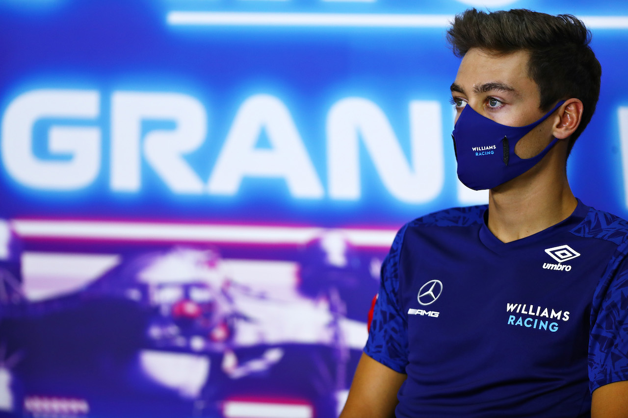 GP BAHRAIN, George Russell (GBR) Williams Racing in the FIA Press Conference.
25.03.2021. Formula 1 World Championship, Rd 1, Bahrain Grand Prix, Sakhir, Bahrain, Preparation Day.
- www.xpbimages.com, EMail: requests@xpbimages.com © Copyright: FIA Pool Image for Editorial Use Only