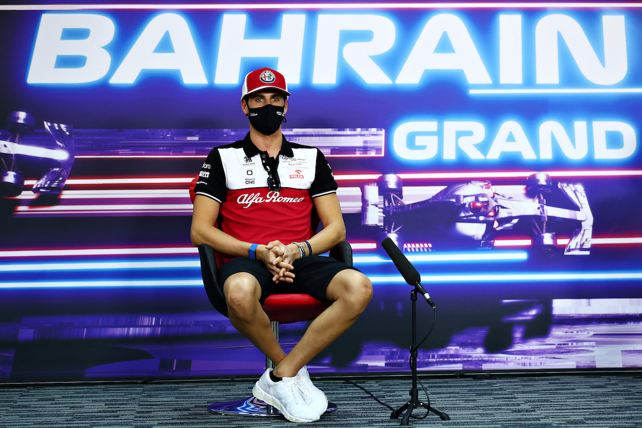 GP BAHRAIN, Antonio Giovinazzi (ITA) Alfa Romeo Racing in the FIA Press Conference.
25.03.2021. Formula 1 World Championship, Rd 1, Bahrain Grand Prix, Sakhir, Bahrain, Preparation Day.
- www.xpbimages.com, EMail: requests@xpbimages.com © Copyright: FIA Pool Image for Editorial Use Only